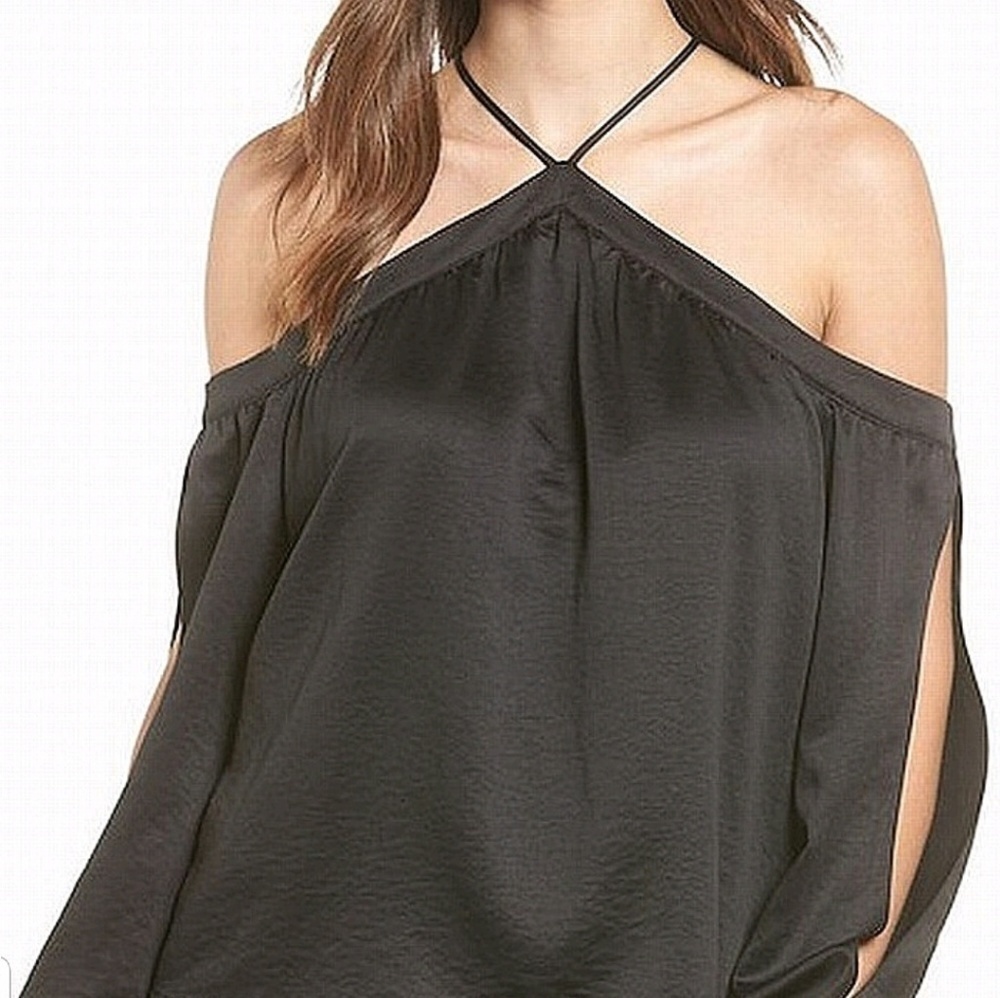 New open shoulder black blouse